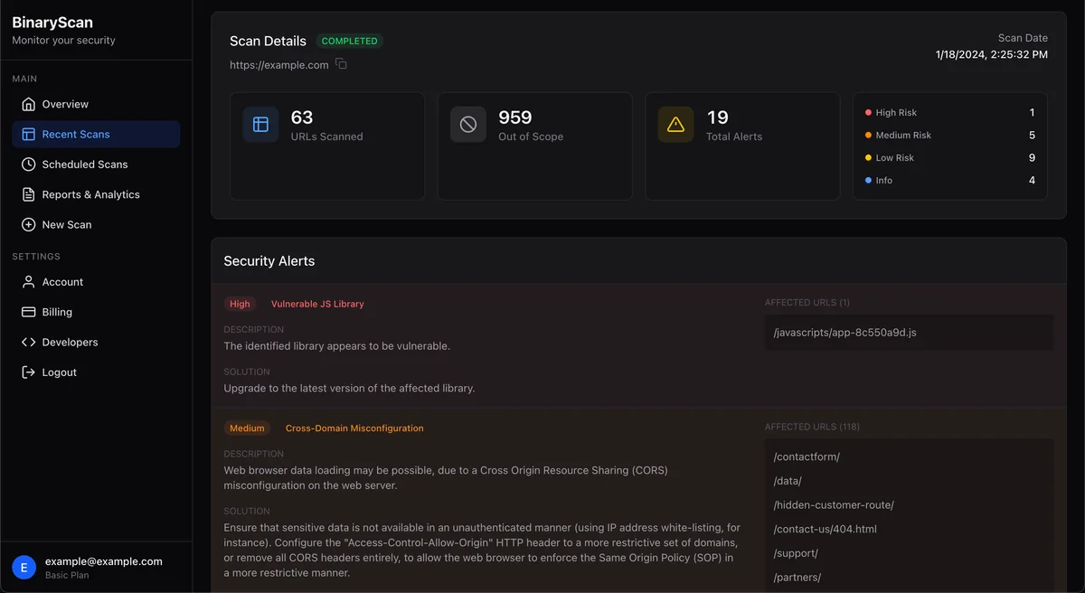 BinaryScan Scan Results Preview